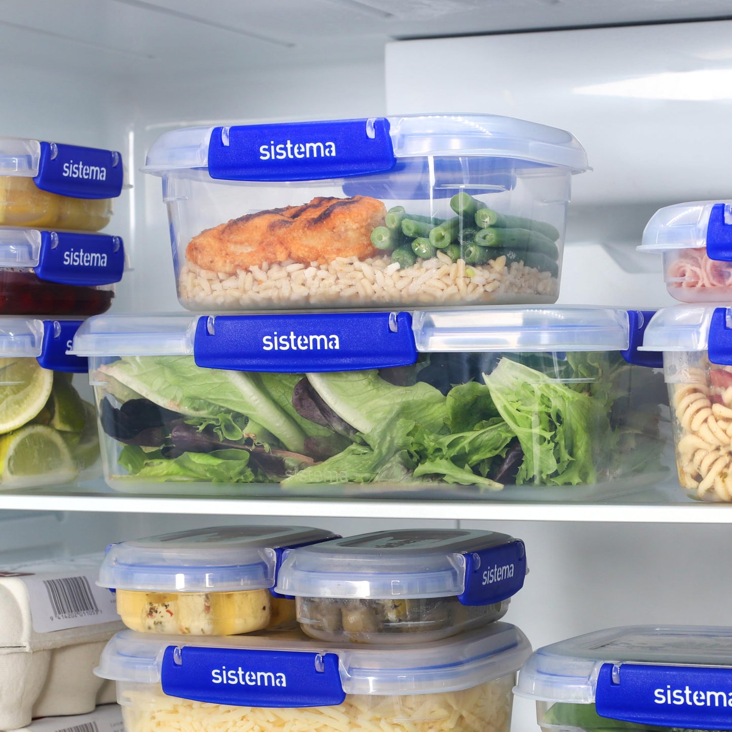 Sistema KLIP IT PLUS Food Storage Containers | 1 L | Leak-Proof, Stackable & Airtight Fridge/Freezer Containers with Lids | BPA-Free Plastic | Recyclable with TerraCycle® | 3 Count, Transparent 1L