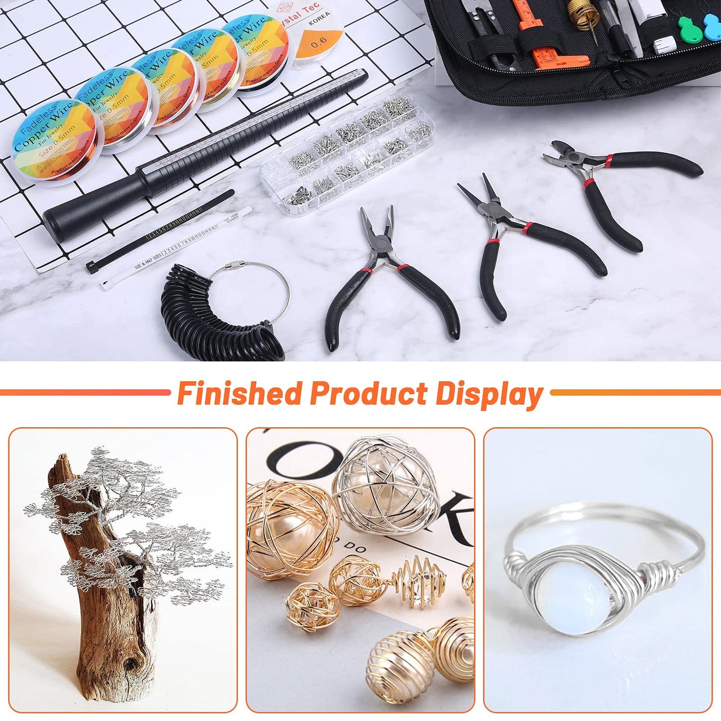 Jewelry Making Supplies Kit, Jewellery Making Kits with Jewellery Pliers Jewelry Wire Jewellery Making Tools Jewelry Findings Ring Measurement Tool for Jewelry Making & Repair Ring Earring Bracelet Style 2