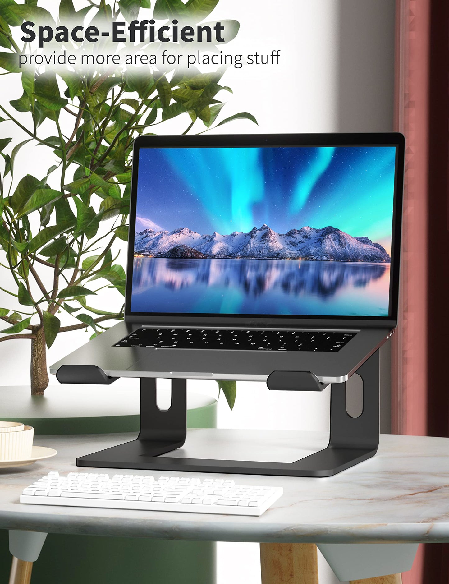 SOUNDANCE Aluminum Laptop Stand for Desk Compatible with Mac MacBook Pro Air Apple Notebook, Portable Holder Ergonomic Elevator Metal Riser for 10 to 15.6 inch PC Desktop Computer, LS1 Black