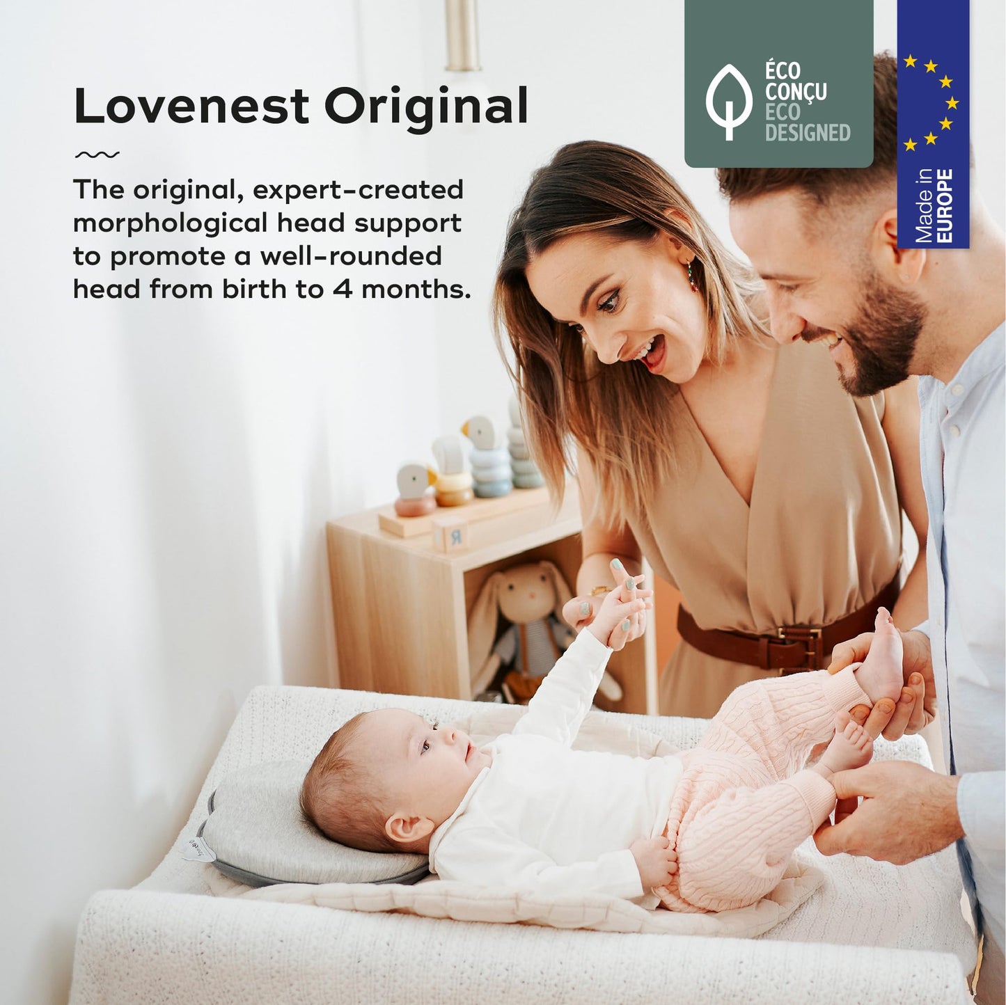 Babymoov Lovenest Original Smokey Anatomical Head Support, Made in Europe from Organic Cotton