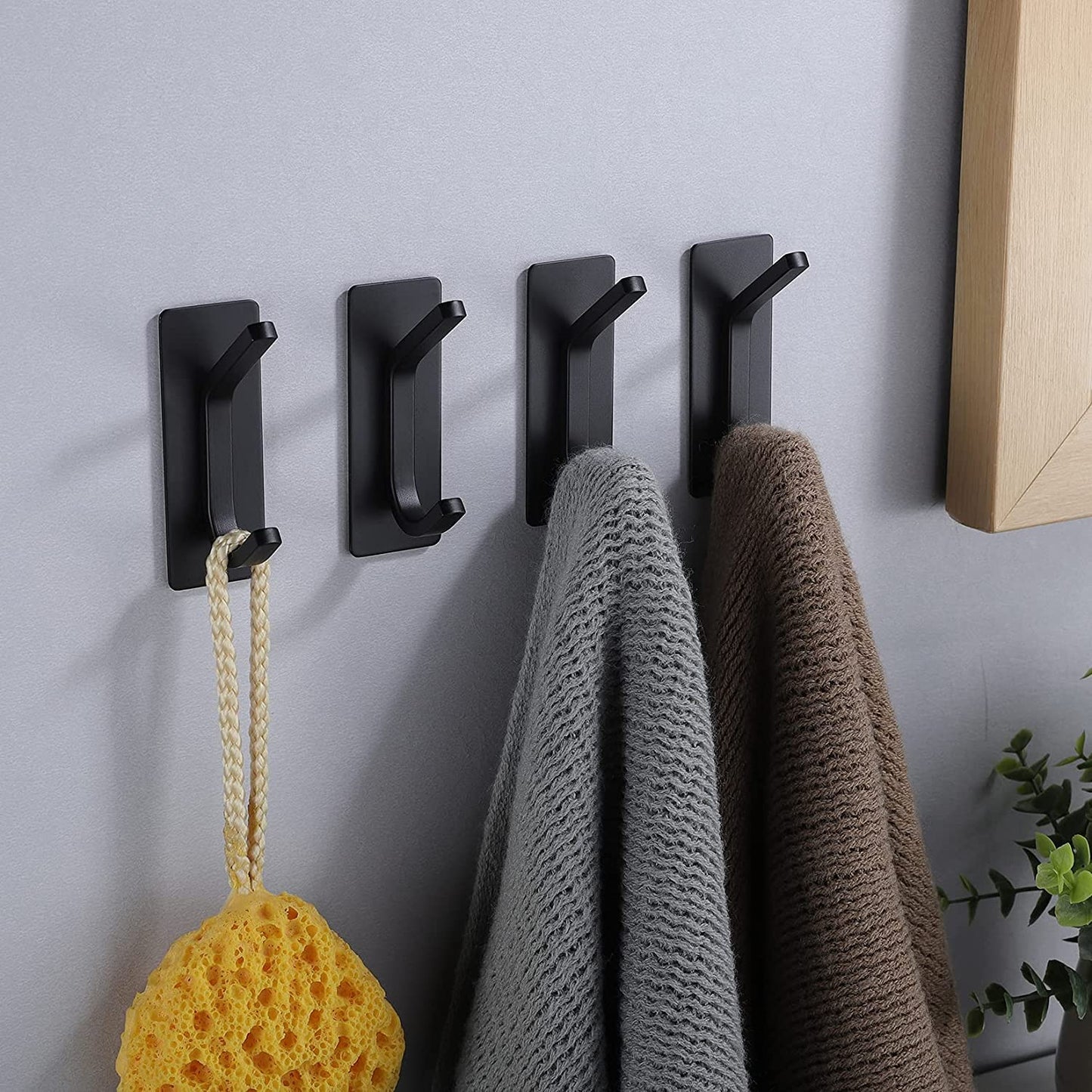 GlazieVault Self Adhesive Hooks 5 Packs | Coat Hooks Wall Mounted | Sticky Hooks, Waterproof Heavy Duty Stick on Wall Hooks for Door (Black) Black Adhesive Pack 5