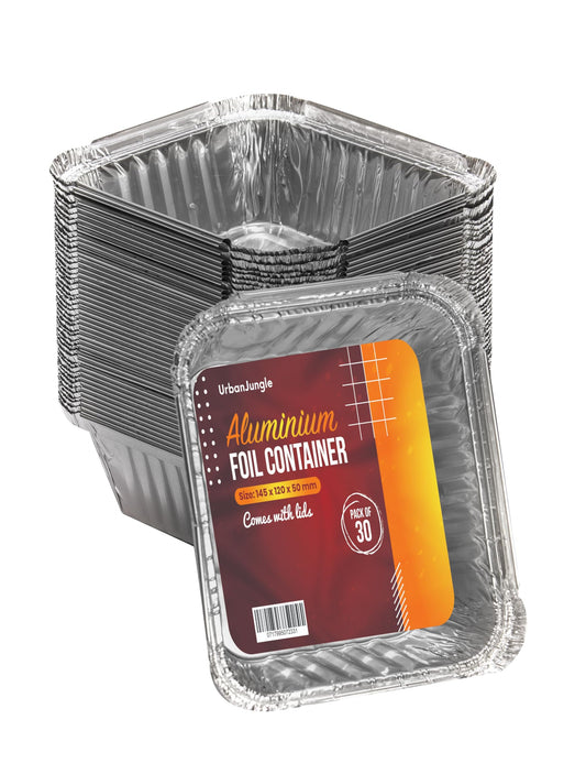 UrbanJungle 30 X Aluminium Foil Trays - Food Containers with Lids - Ideal for Storage, Baking, Roasting, BBQ, Cooking, Meal Prep Tray - Freezer Containers and Disposable Takeaway Containers (M, 30) Medium 30 Pack