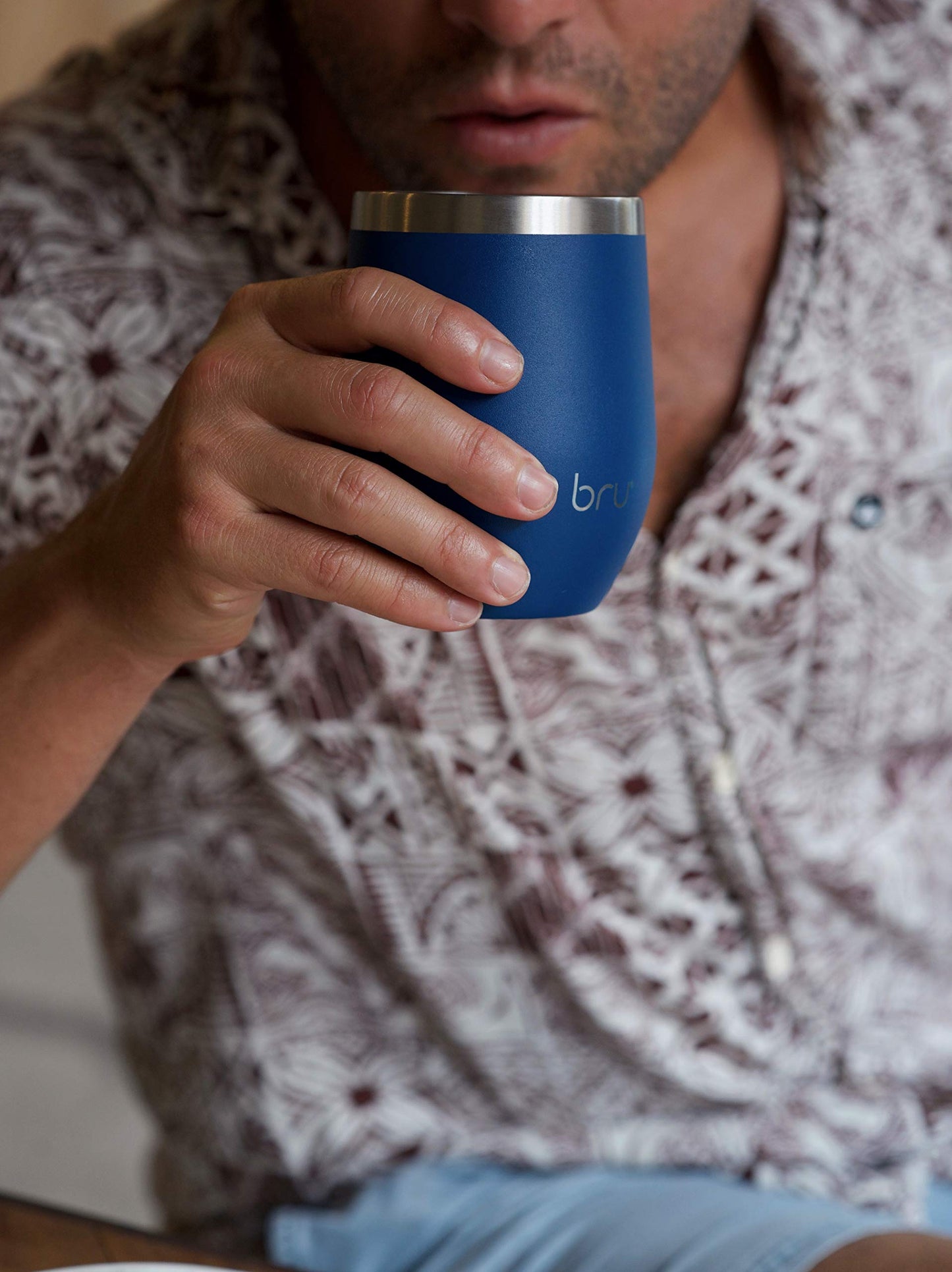 bru Reusable Coffee Cup | Travel Mug | 12oz/340ml | Vacuum Insulated | Stainless Steel | Eco-Friendly Thermal Cup (Blue Planet) Blue Planet