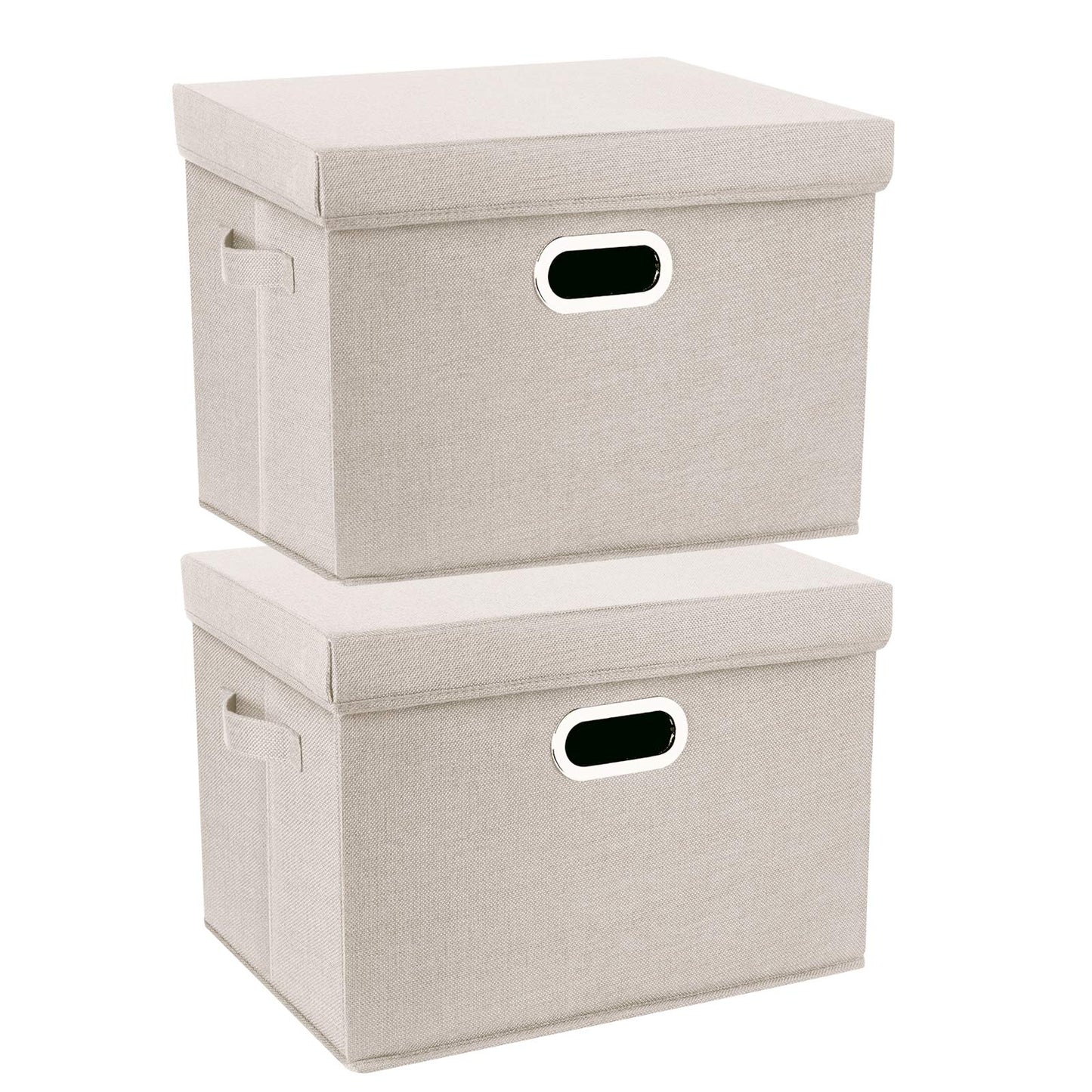 TYEERS Large Storage Box with Lid, Collapsible, Washable, Fabric Storage Box for Clothes, Wardrobe Storage, 44x30x29 cm, Set of 2, Beige