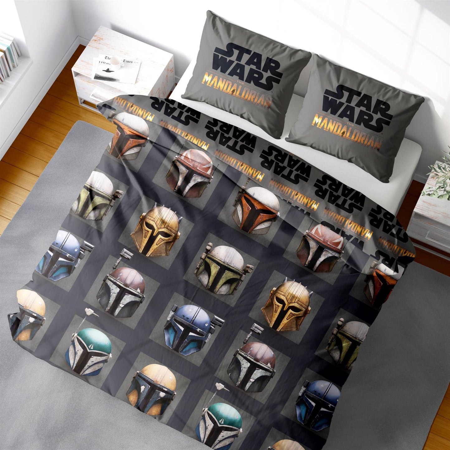 Baby Yoda Mandalorian Double Duvet Cover | Star Wars Mandalorian This is the Way Helmets Design | Officially Licensed Microfibre Reversible Two Sided Design Mandalorian Mando