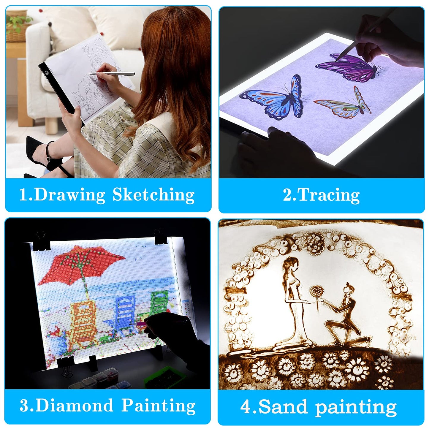 LED Light Pad for Diamond Painting Kit, A4 Diamond Art Light Board, Tracing Light Table Box with Diamond Painting Accessories Tools Set for Full Drill & Partial Drill 5D Diamond Art Project 01-A4