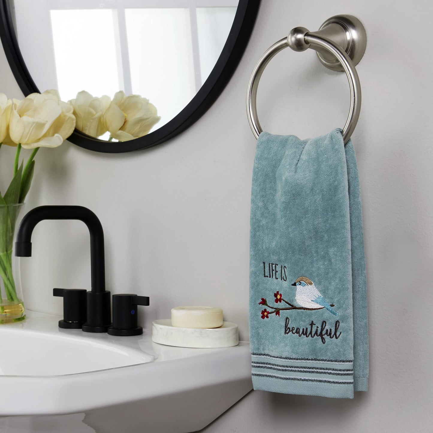 SKL Home by Saturday Knight Ltd. Life Is Beautiful 2 Pc Hand Towel Set, Aqua