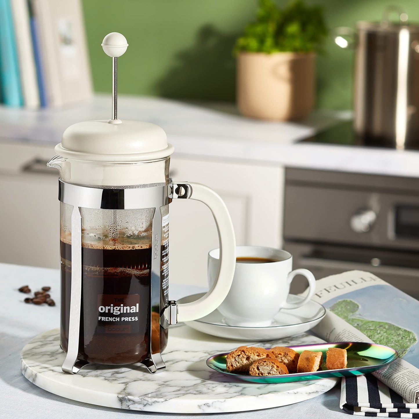 BODUM Caffettiera 8 Cup French Press Coffee Maker, Off White, 1.0 l, 34 oz