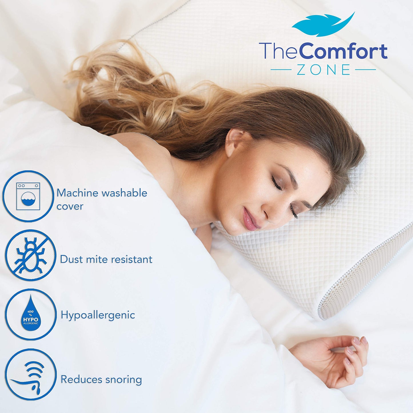 TheComfortZone Cervical Pillow for Neck Shoulder Pain Relief | Memory Foam Pillow & Silk Eye Mask | Ergonomic Anti Snore Adjustable Orthopedic Pillows | Contour Support for Side Back Stomach Sleepers White & Peachy Regular