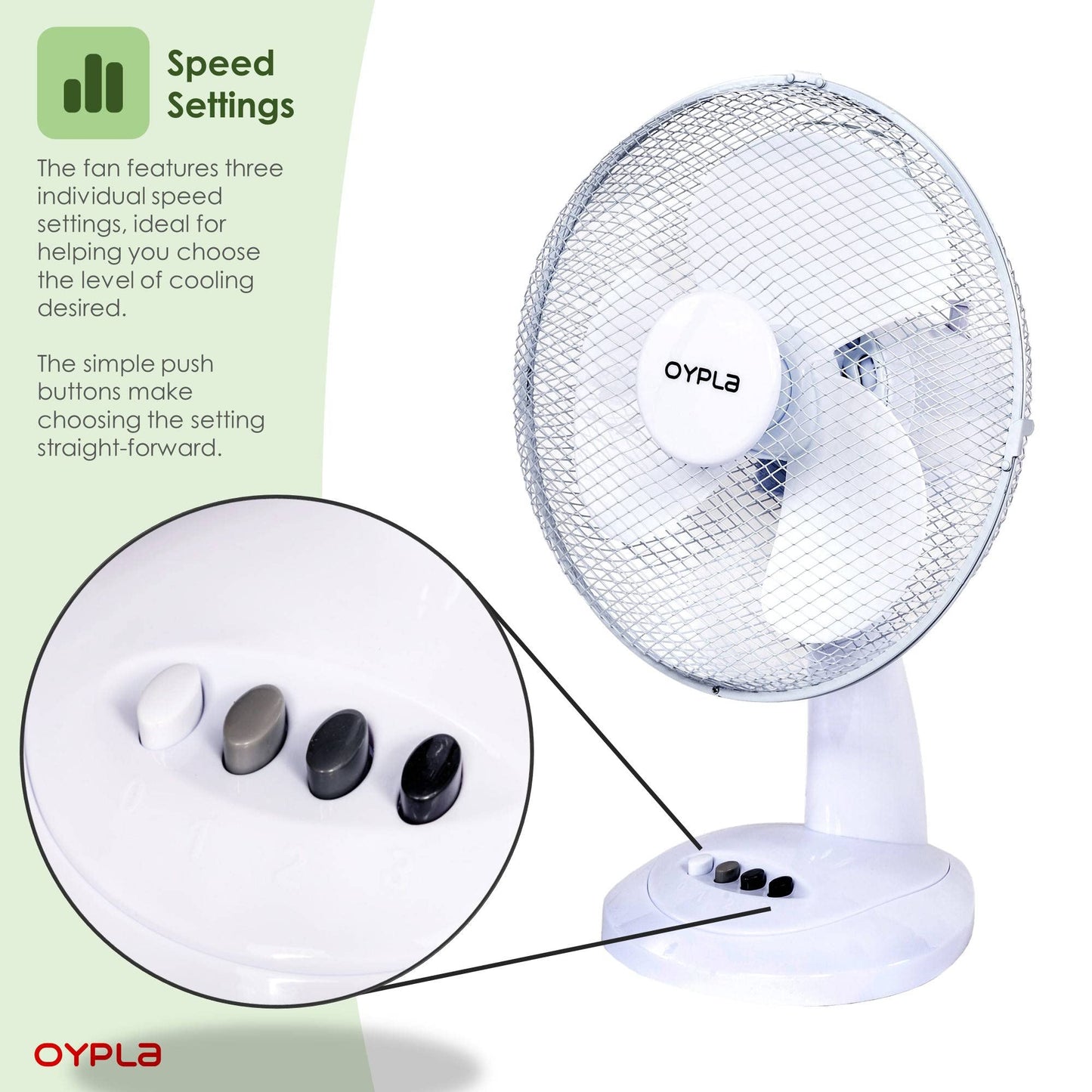 Oypla Electrical 12" 3 Speed Oscillating Electric Desk Home Office Fan