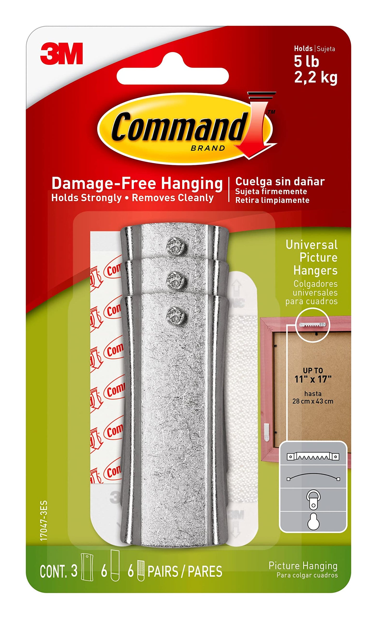 Command Large Universal Frame Hanger, 3-Hangers, 6-Strips, 6-Frame Stabilizer Strips, Decorate Damage