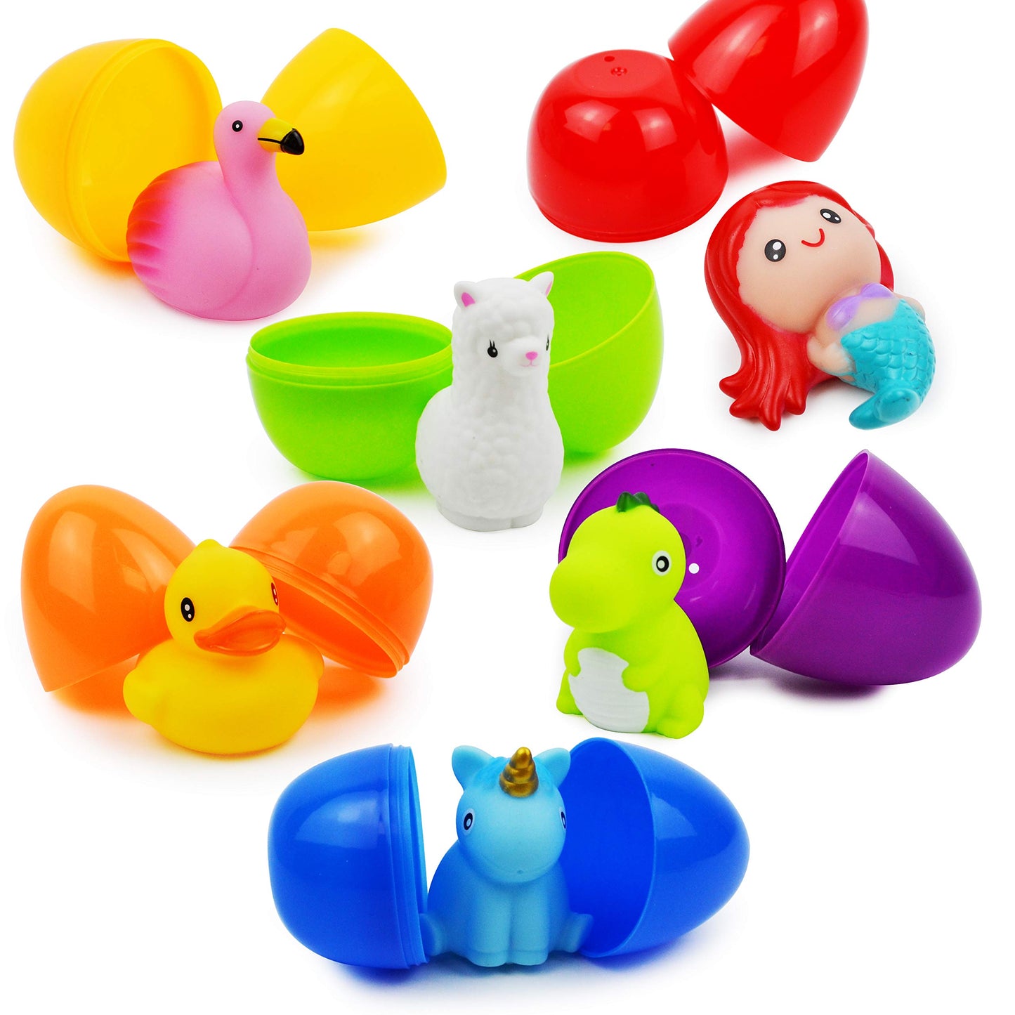 JOYIN 6 Pcs Pre-Filled Easter Eggs with Light-up Floating Bath Toys for Kids Toddler Easter Eggs Hunt, Easter Basket Stuffers/Fillers, Filling Treats, Party Favor, Classroom Prize Supplies Animal