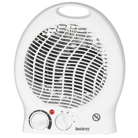 Beldray EH0567 Electric Fan Heater – Thermo Fan Heater, 2 Heat Settings, Cool Air Function, Adjustable Thermostat, Lightweight & Portable, Carry Handle, Dial Control, Overheat Protection, 1000/2000W Single Heater Round Fan Heater/Cooler