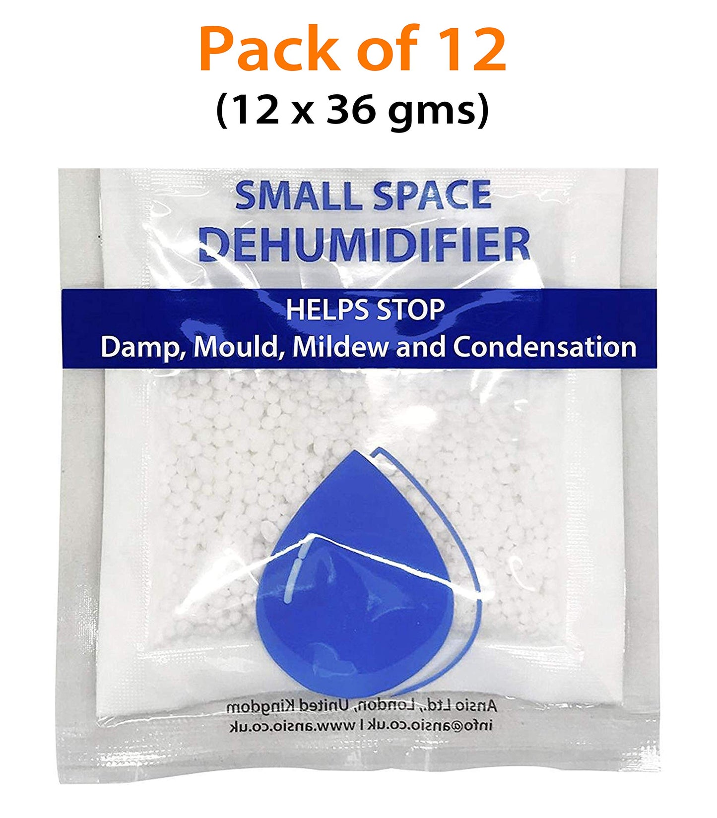 ANSIO Interior Dehumidifier Damp Absorber Sachets, Drawer Dehumidifier Bags, Small Space Dehumidifier Sachets 12 x 36 grams