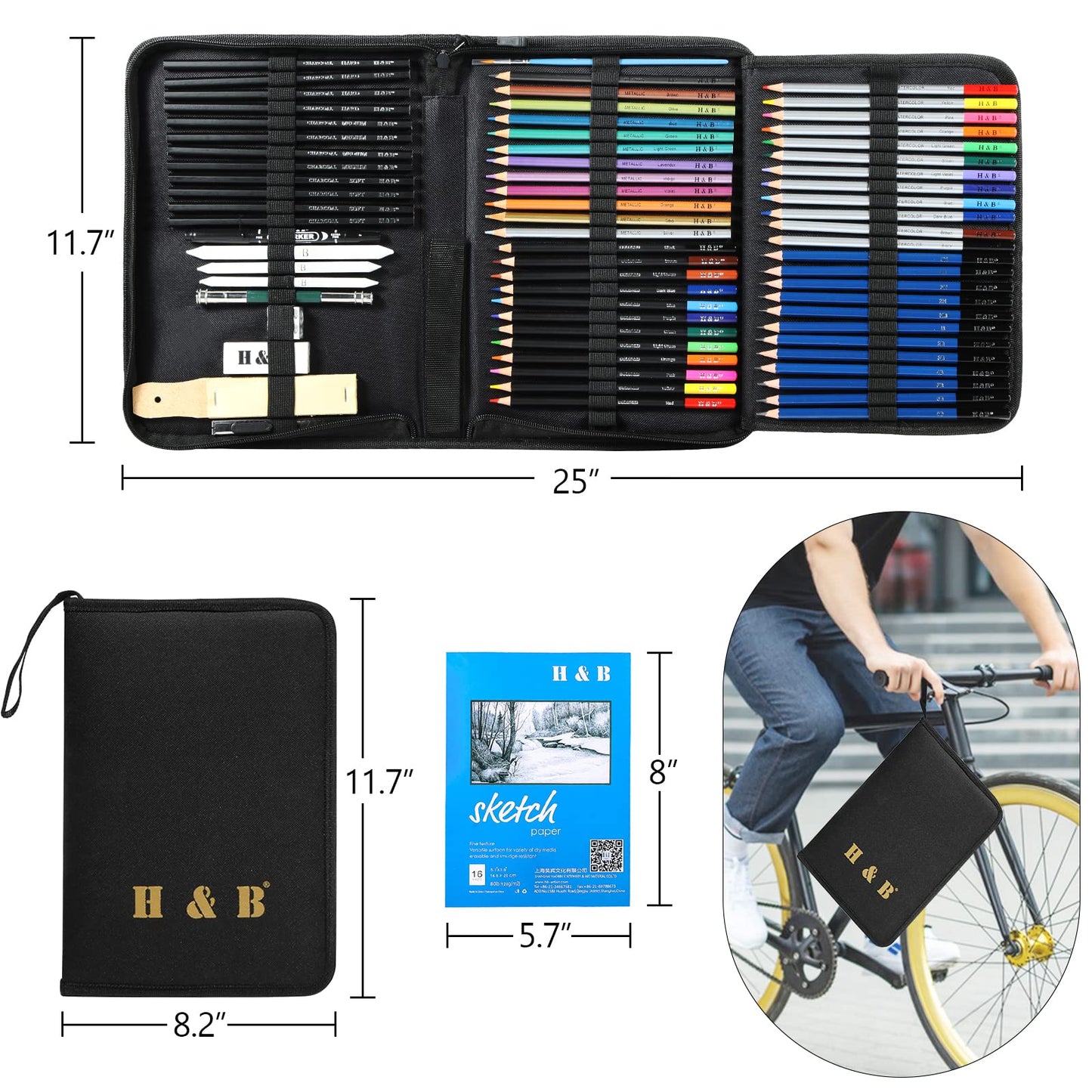 H & B Drawing Pencils and Sketch Pad 72 Pieces, Artist Colouring Pencils Sketching Set, Complete Sketch Kit Includes Graphite Pencils,Colour Drawing Pencils for Kids,Adults 72pcs Drawing Pencils and Sketch Pad