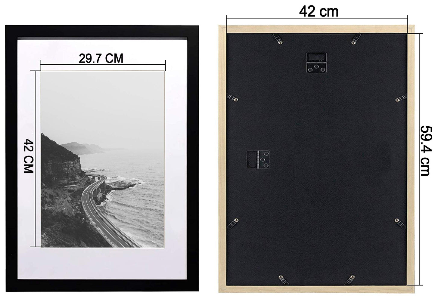 SILD A2 Poster Frame - Solid Wood Frames Black Picture Frame A2 with Mount for A3 Frame 1 Pack A2 Black