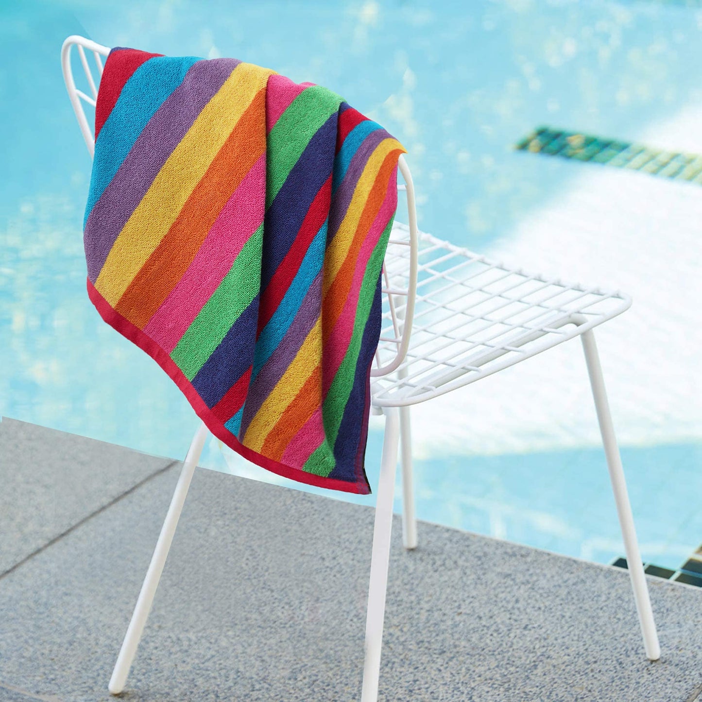 SweetNeedle Beach Towels for Adults Pack of 2 - Miami Vibe Multi Cabana Stripe Classic - 100% Cotton Terry Ringspun Pool Towel, Quick Dry, Super Absorbent Swimming large towel, 450 GSM, 76 x 152 cm