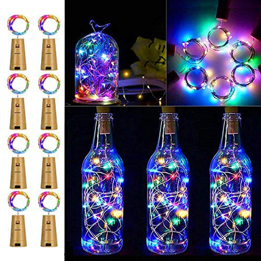 FANSIR Wine Bottle Lights with Cork, 8 Pack Battery Operated LED Cork Shape Silver Copper Wire Colorful Fairy Mini String Lights for DIY, Party, Decor, Wedding Indoor Outdoor Multicolor