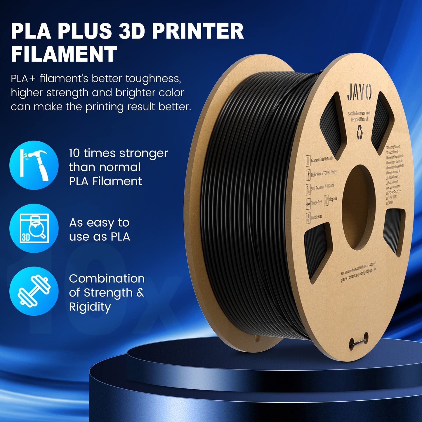 JAYO PLA+ 3D Printer Filament, PLA Plus Filament 1.75mm, 2.2KG, 2 Spools PLA+ White, Enhanced Toughness Filament, Dimensional Accuracy +/- 0.02 mm 2.2kg White+White 2.2KG PLA+ (2 Spool)