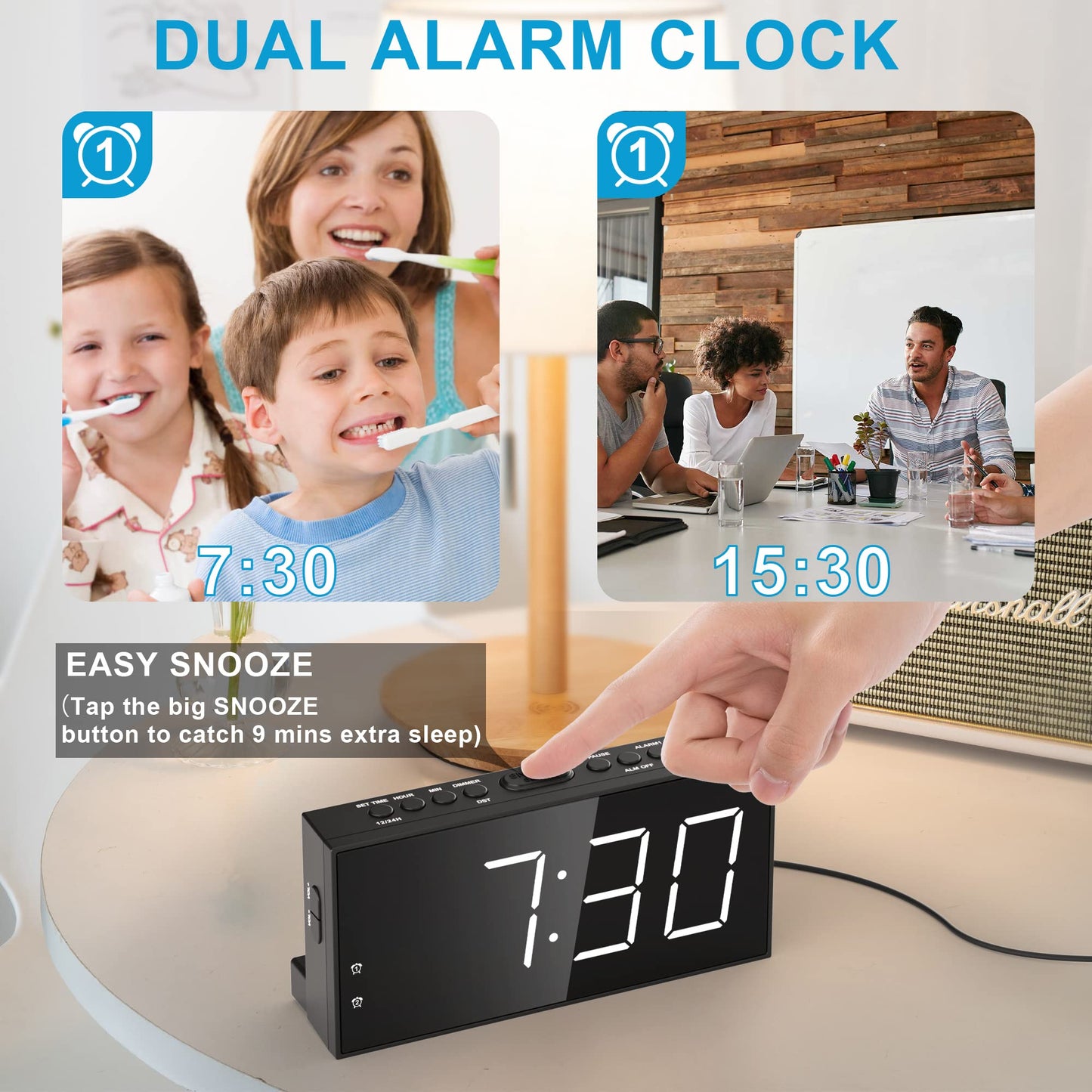 Mesqool Loud Alarm Clock with Bed Shaker for Deaf, Heavy Sleepers, Hearing Impaired,Dual Alarm,USB Phone Charger,Large LED Display,Big Snooze Button,DST 12/24H,Battery Backup, Adjustable Dimmer(White) White