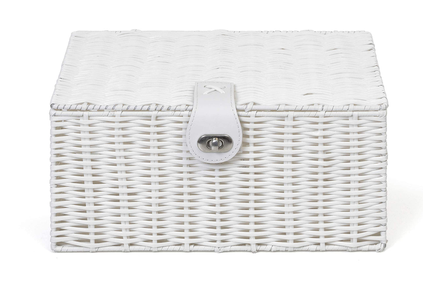 2 x Arpan Resin Woven Storage Hamper Basket Box with Lid & Lock (White - Medium) White - Medium