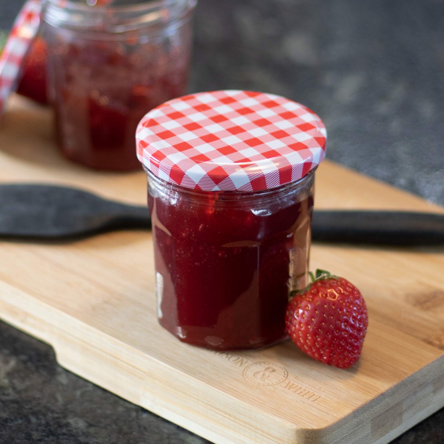 Glass Jam Jars | Set of 12 | Wide Mouth 324ml Glass Preserve Pots | Screw Top Red Gingham Lids | Airtight Pickle Jars | Homemade Jam, Marmalade & Chutney Jar | M&W