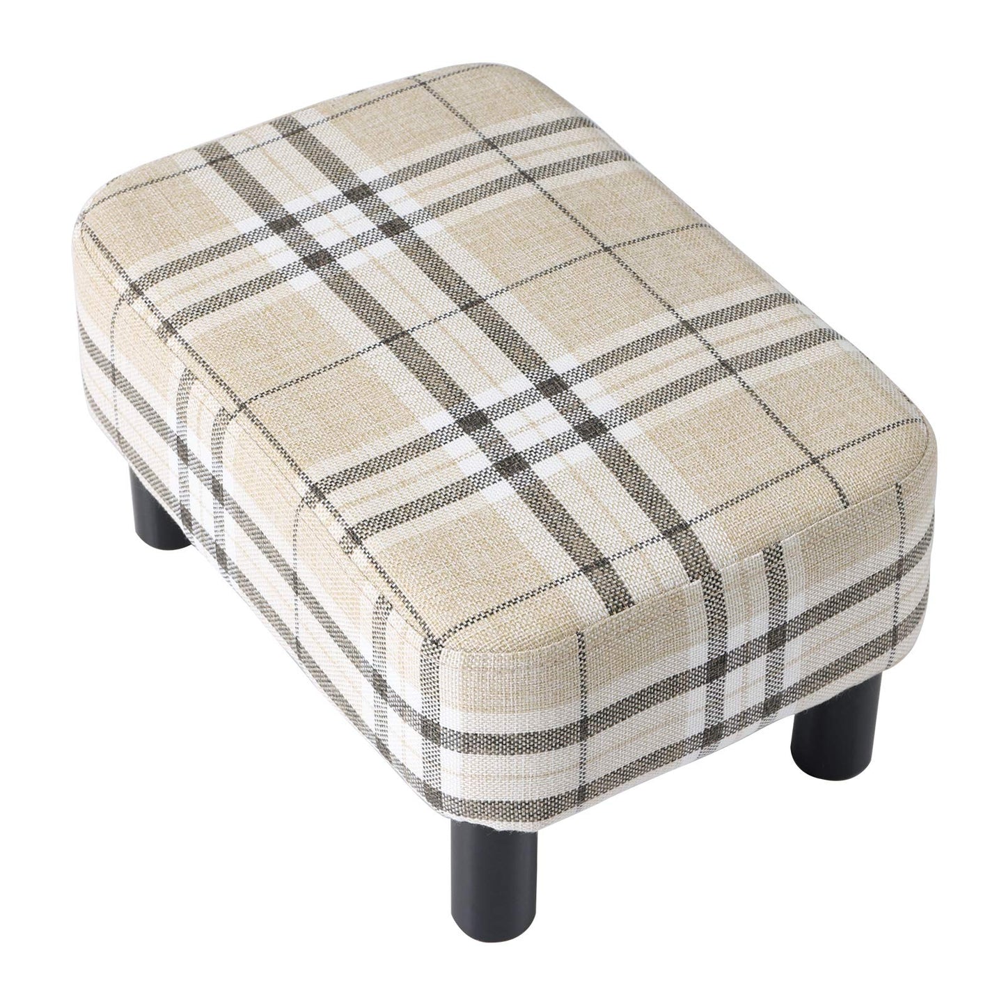 IBUYKE 42CM Small Footstool, Linen Fabric Pouf, with Padded Seat Pine Wood Legs Rectangular Stool, Small Under Desk Footrest, Pet Steps Dog Stairs for High Beds and sofa, Stripes RF-BD215 Stripe cloth