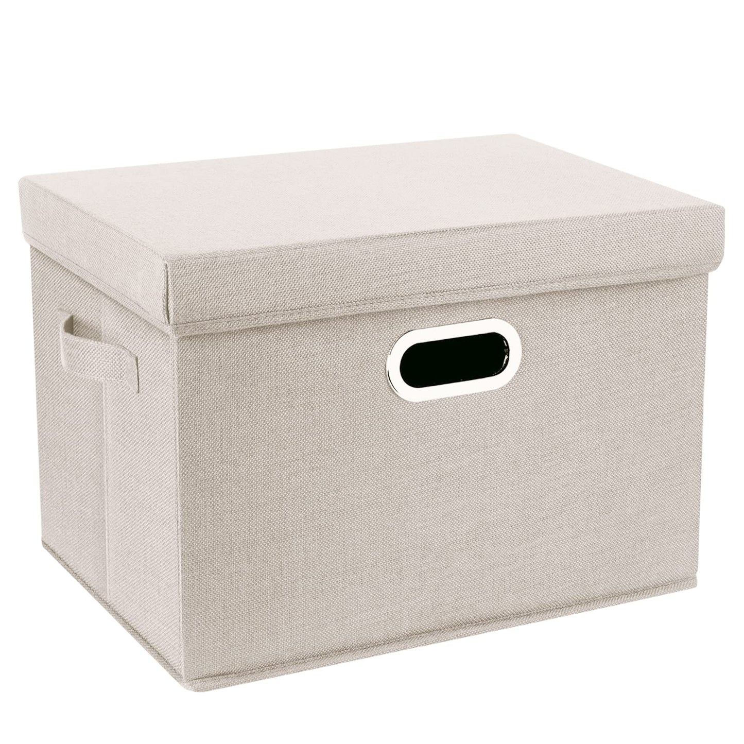 TYEERS Large Storage Box with Lid, Collapsible, Washable, Fabric Storage Box for Clothes, Wardrobe Storage, 44x30x29 cm, Set of 2, Beige