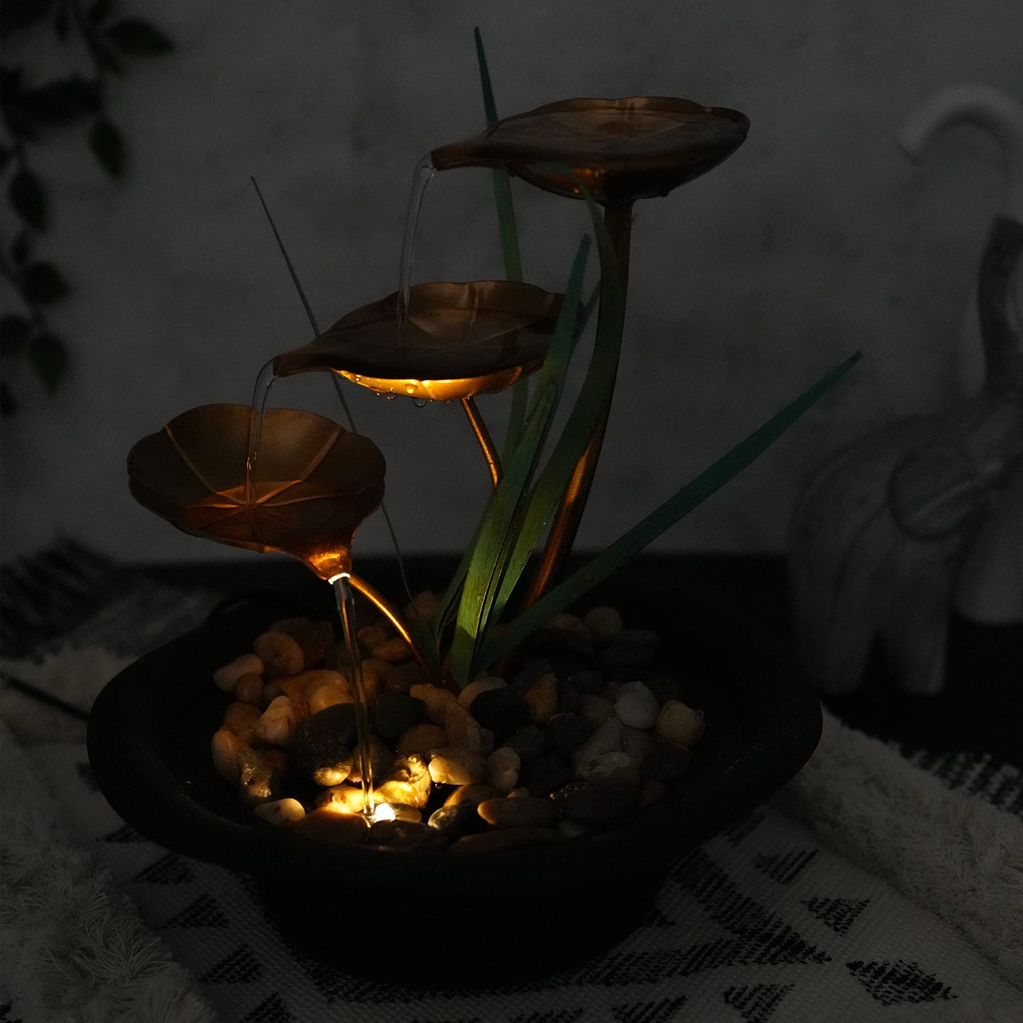 Indoor Tabletop Fountain Water Feature LED Lights Polyresin Statues Home Decoration (Lotus Fountain) Lotus Fountain