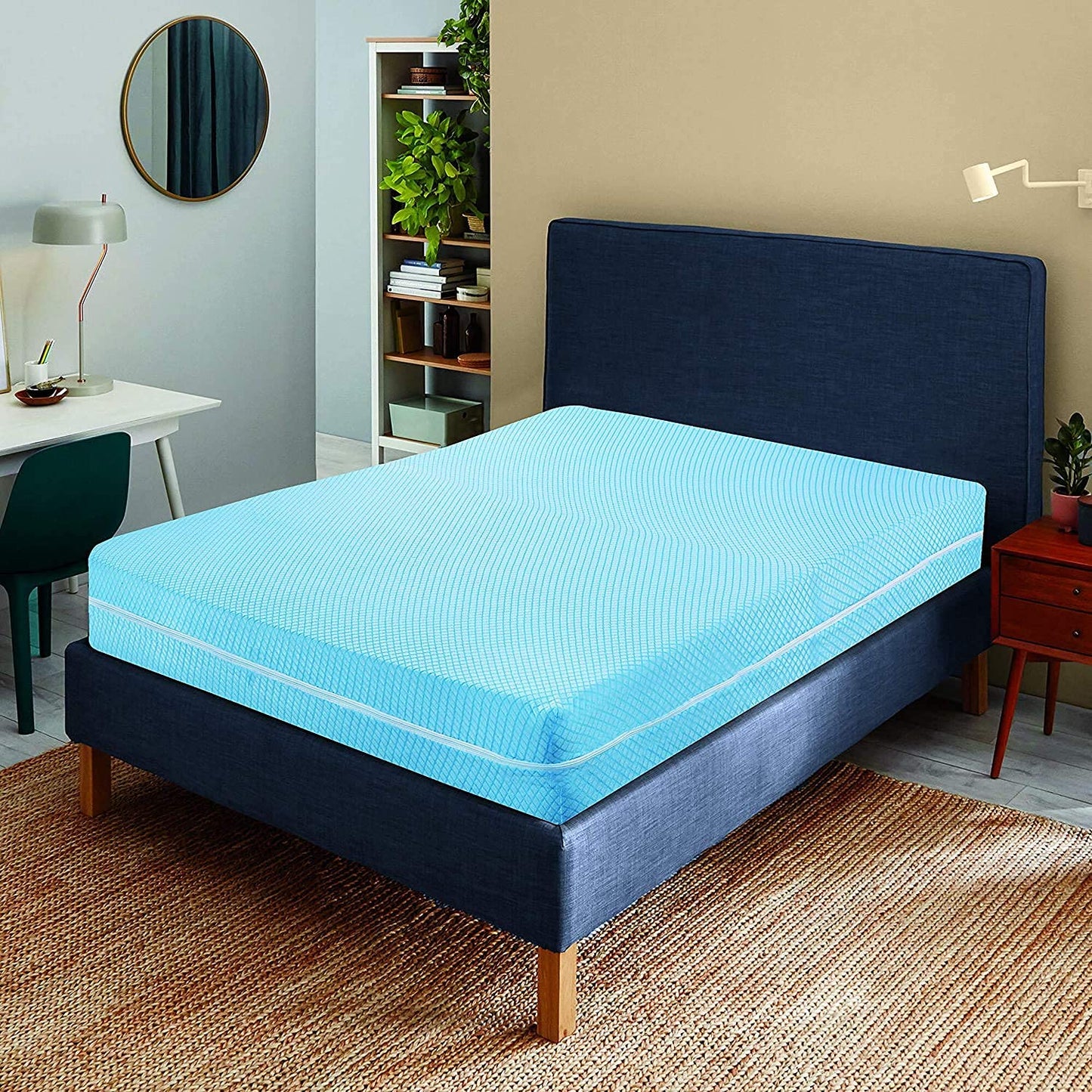 Luxury Mattress Cover total encasement Single Zipped Mattress protector Topper Anti Bug Easy Care Blue