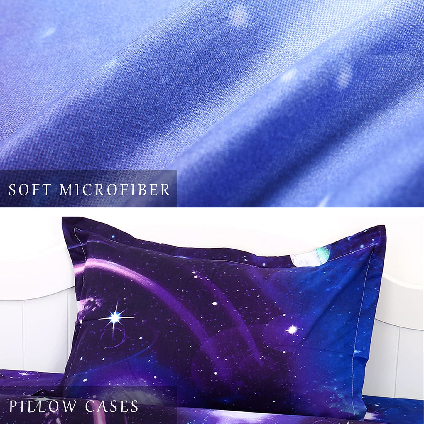 Galaxy Duvet Cover Single Reversible Universe Moon Printed Bedding Set Soft Microfiber Quilt Cover with Zipper Closure for Bedding Decro (2Pcs,135x200cm) Single Size Purple