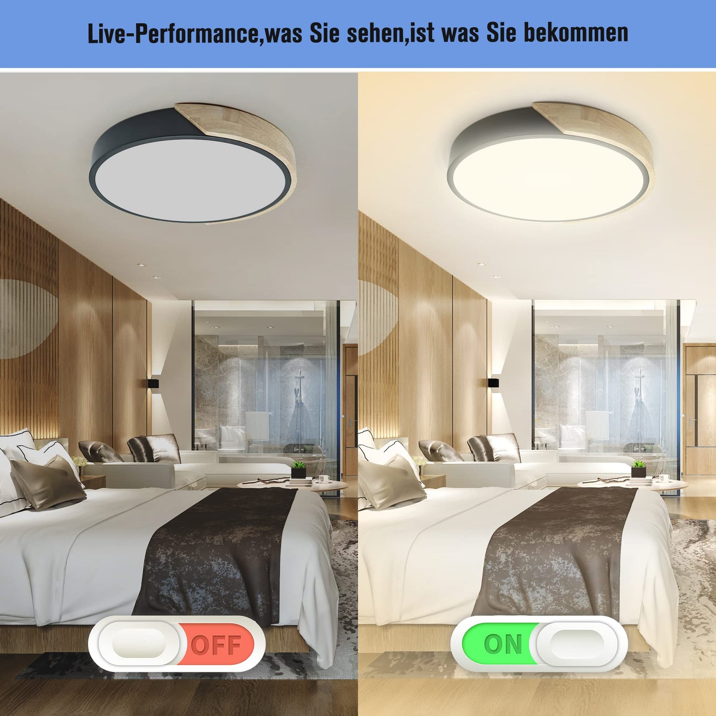 NICEME LED Ceiling Light Wood 24 W, Neutral Light 4500 K LED Ceiling Light, LED Lamps Ceiling Lights for Living Room, Bedroom, Bathroom, Balcony, Hallway, Cellar Diameter 30 cm Black 4500k