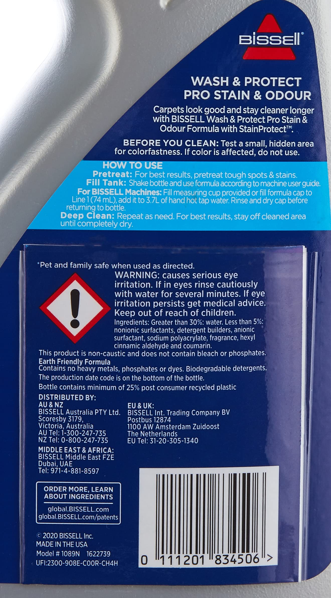 BISSELL Wash & Protect Pro Formula | For Use With All Leading Upright Carpet Cleaners | With Scotchgard Protection | 1089N