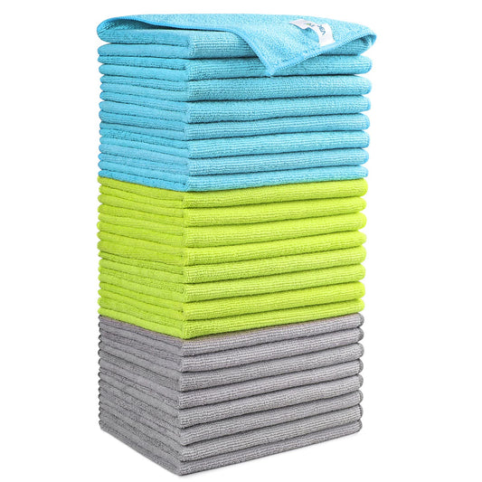 AIDEA Microfibre Cleaning Cloths Pack of 24, Multifunctional Reusable Cleaning Towels, Lint Free Streak Free Washable Cloth Duster for House, Kitchen, Car, Motorbike, Windows 30 x 30 cm