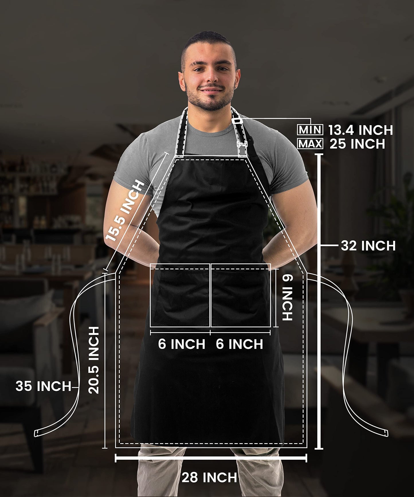 Utopia Kitchen 2 Pack Adjustable Bib Apron with 2 Pockets Waterdrop Resistant Cooking Kitchen Apron for Men, Women with Long Ties Black