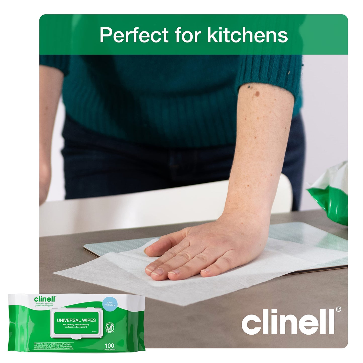 Clinell Universal Cleaning and Disinfectant Wipes for Surfaces - Pack of 100 Thick Wipes - Multi Purpose Wipes, Kills 99.99% of Germs, Quick Action - 255mm x 175mm 1 Pack (100 Wipes) Disinfectant Wipes, Pack of 100