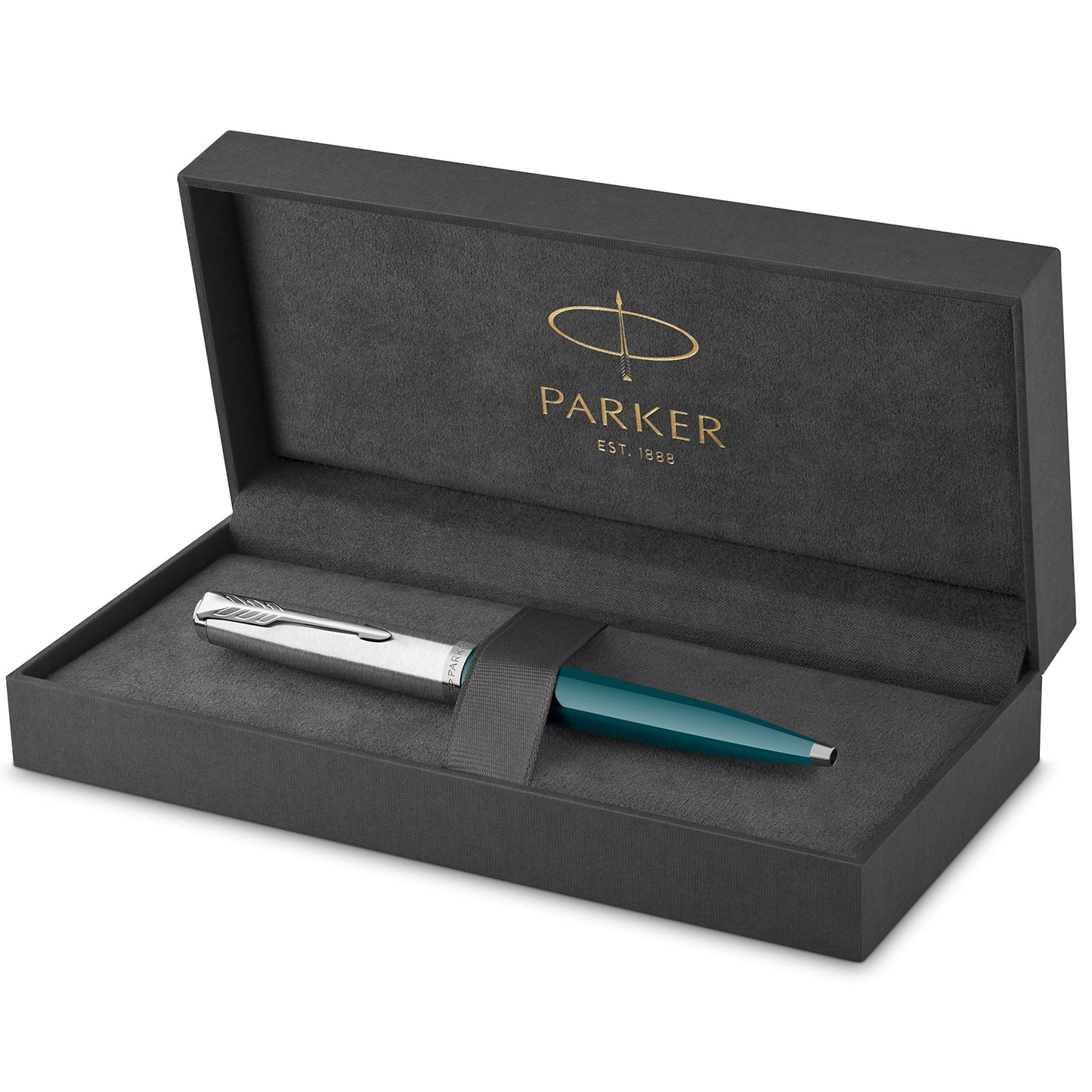 Parker 51 Ballpoint Pen | Teal Blue Barrel with Chrome Trim | Medium Point with Black Ink Refill | Gift Box Parker 51