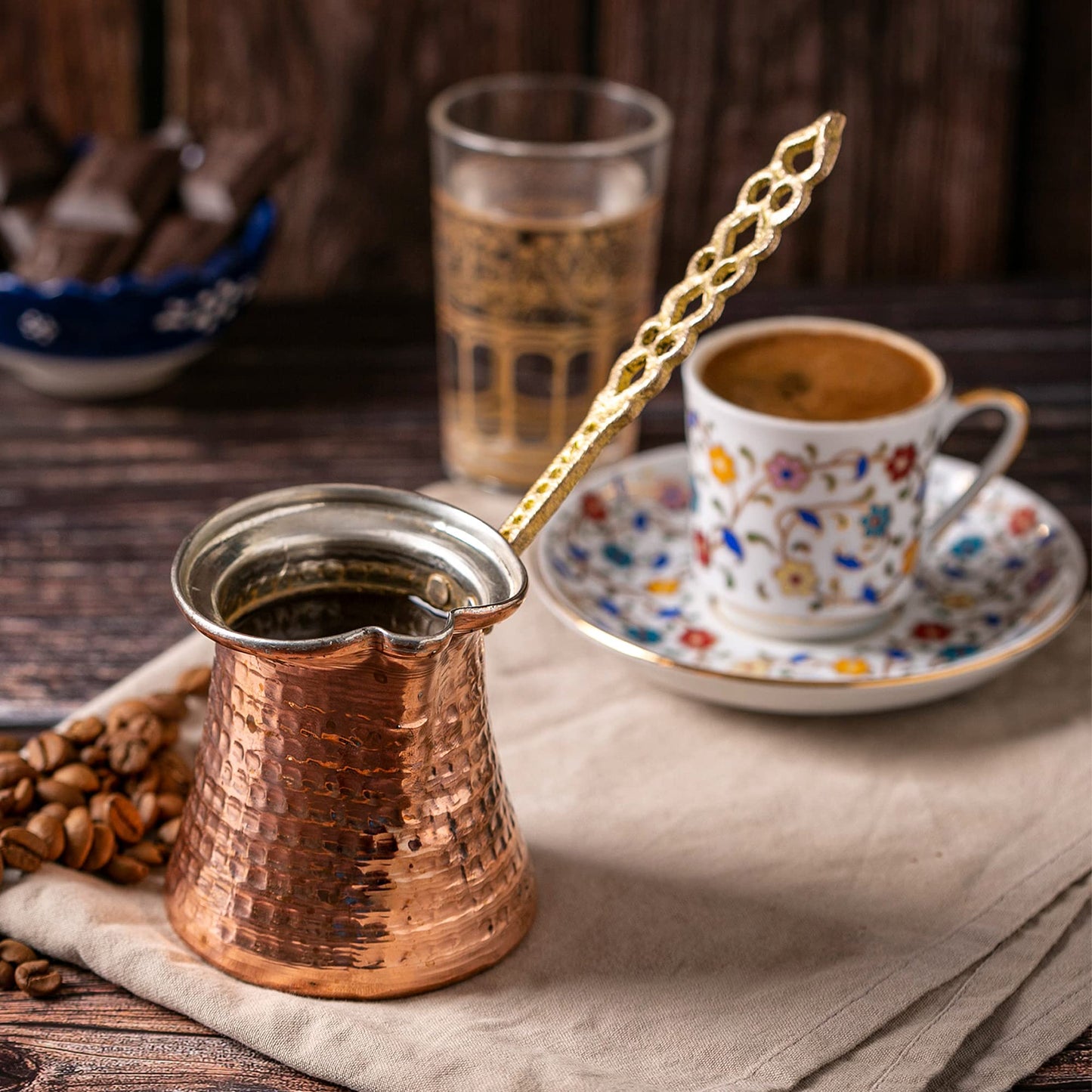 Volarium CRYSTALIA Premium Quality Handmade Turkish Coffee Pot, Turkish Coffee Maker, Cezve, Greek Coffee Pot, Arabic Coffee Pot, Hammered Copper, Copper Coffee Pot, Butter Pot, Copper Pot 200ml