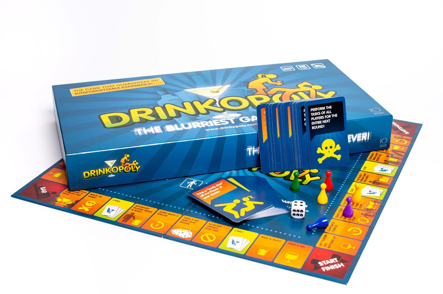 Drinkopoly - the King of Drinking Games - Combined Board/Table Party Games for Adults and Students with 50 Cards with Tasks, an (Un) Forgettable Experience, A Drinking Game Set Old Game