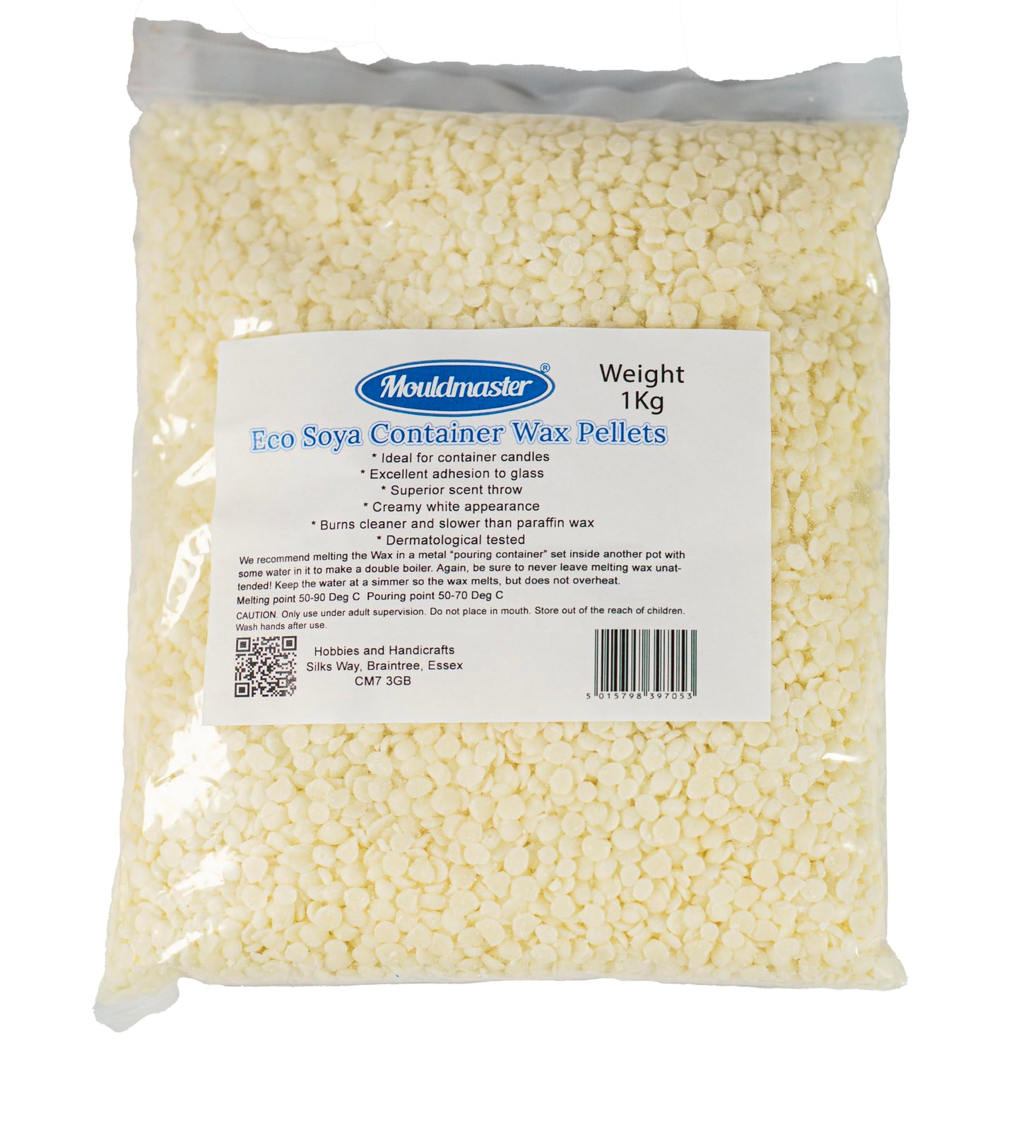 Mouldmaster Candle 1kg, Soy Unscented Container Wax pellets (Packing May Vary)