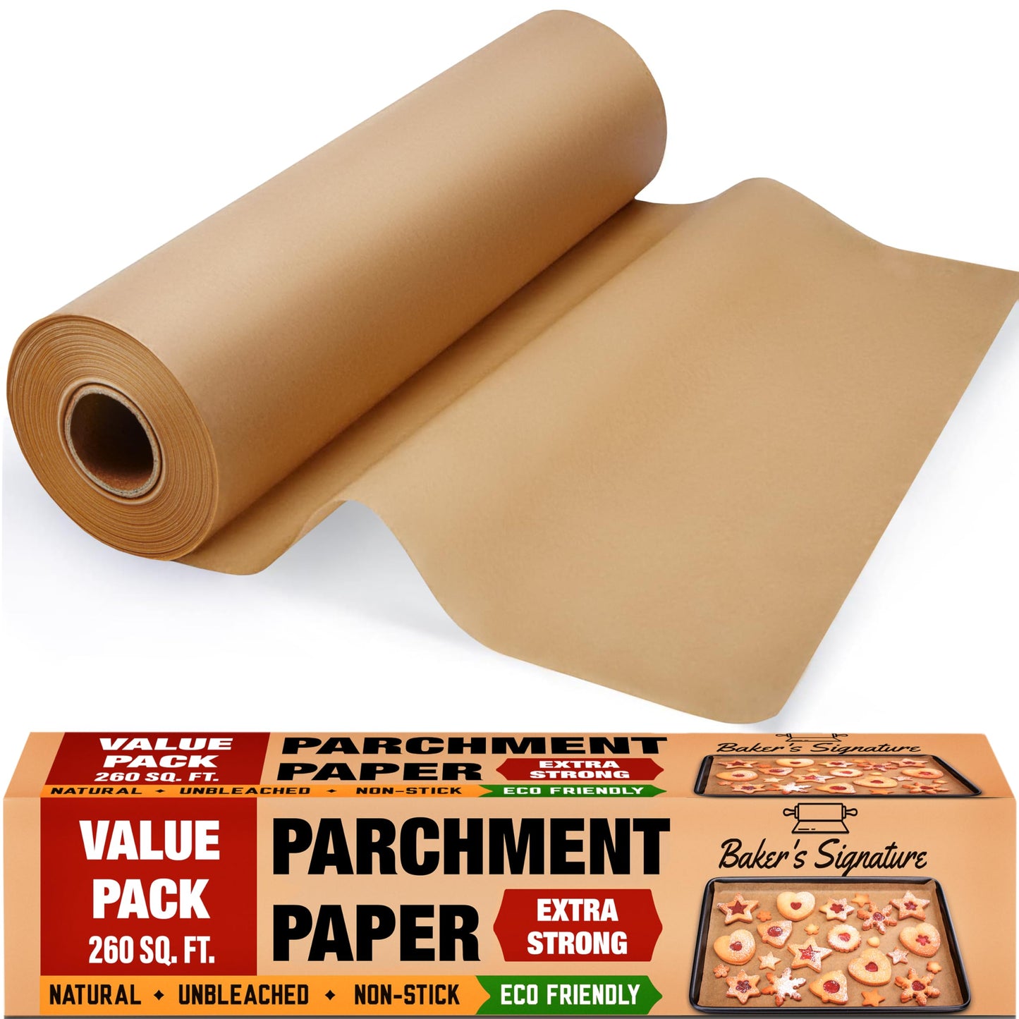 Baking Paper, Parchment Paper for Baking – 38cm x 64m Greaseproof Paper Roll with Cutter, Non-Stick Unbleached Paper for Baking, Cooking, Grilling, Steaming and Air Fryer by Baker’s Signature 1 Pack - 38cm x 64m