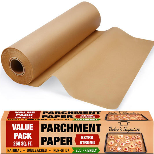 Baking Paper, Parchment Paper for Baking – 38cm x 64m Greaseproof Paper Roll with Cutter, Non-Stick Unbleached Paper for Baking, Cooking, Grilling, Steaming and Air Fryer by Baker’s Signature 1 Pack - 38cm x 64m