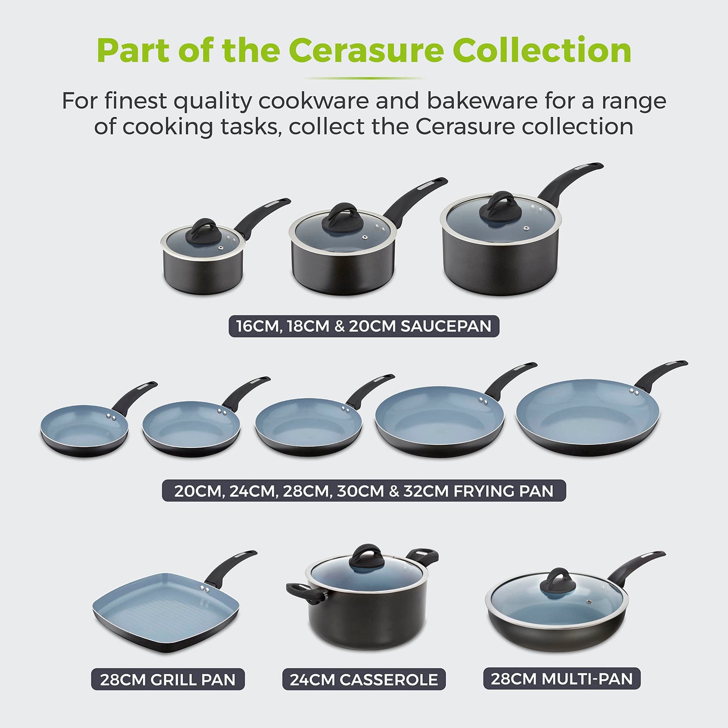 Tower T80304 Cerasure 24cm Casserole Dish with Non-Stick Coating, Suitable for all Hob Types, Graphite