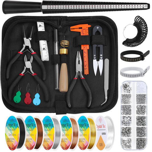 Jewelry Making Supplies Kit, Jewellery Making Kits with Jewellery Pliers Jewelry Wire Jewellery Making Tools Jewelry Findings Ring Measurement Tool for Jewelry Making & Repair Ring Earring Bracelet Style 2