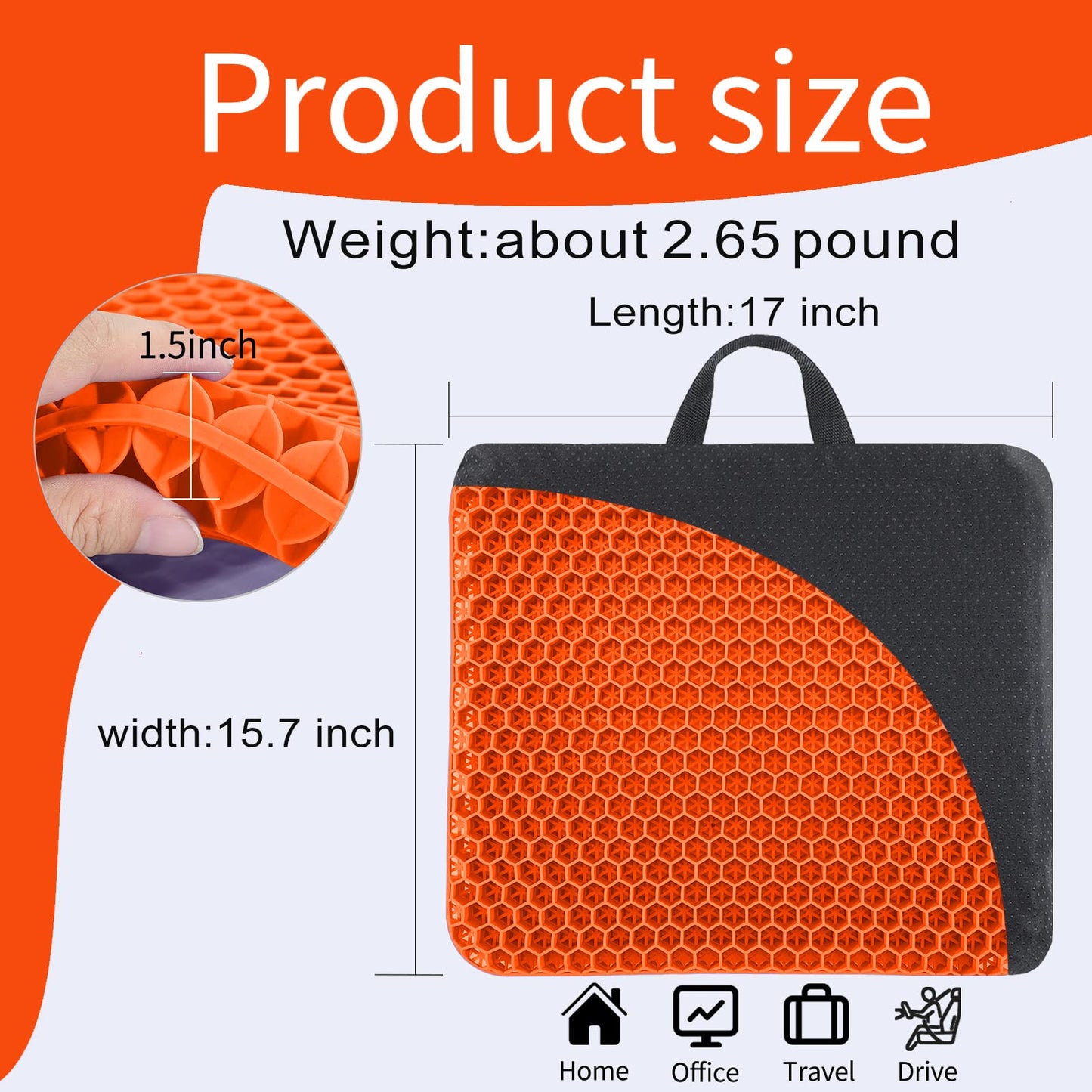 Fzitiy 2023 NewLarge Gel Seat Cushion, Honeycomb Design Double Thick Egg Gel Cushion with Relieving Back coccyx Pain Pressure for Car Office Home Wheelchair&Chair (Orange-xL) Orange-xl