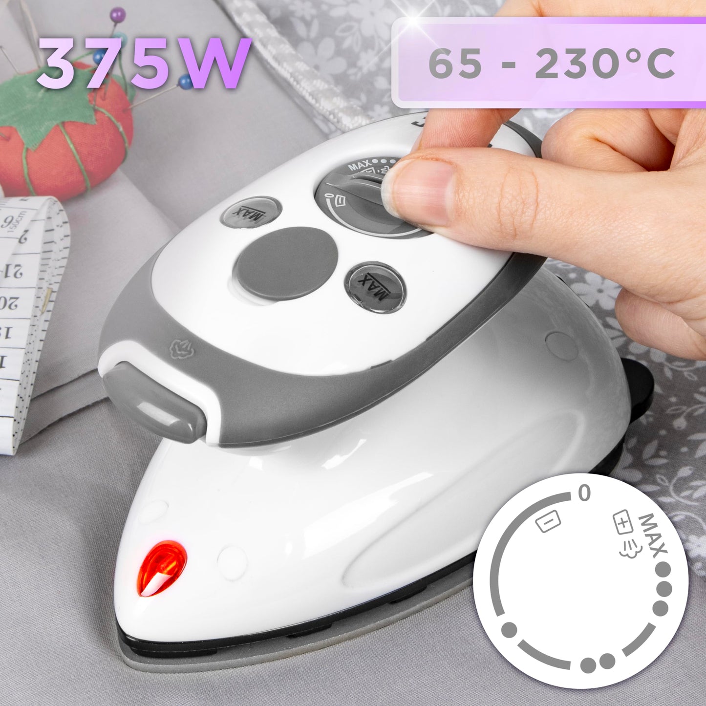 Duronic Travel Iron SI2 WE Mini Lightweight Compact Portable Steam Iron, 50ml Tank 375W Variable Heat Settings For Holiday Quilting Patchwork Applique Craft White