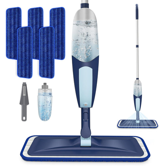 Spray Mop for Cleaning Floors Microfiber Floor Mop Wet Dust Flat Mop with 5 Washable Pads and Refillable Bottle for Home Kitchen Wood Laminate Vinyl Ceramic Hardwood Tiles A - Blue Spray Mop(5 Pads+1 Bottle)