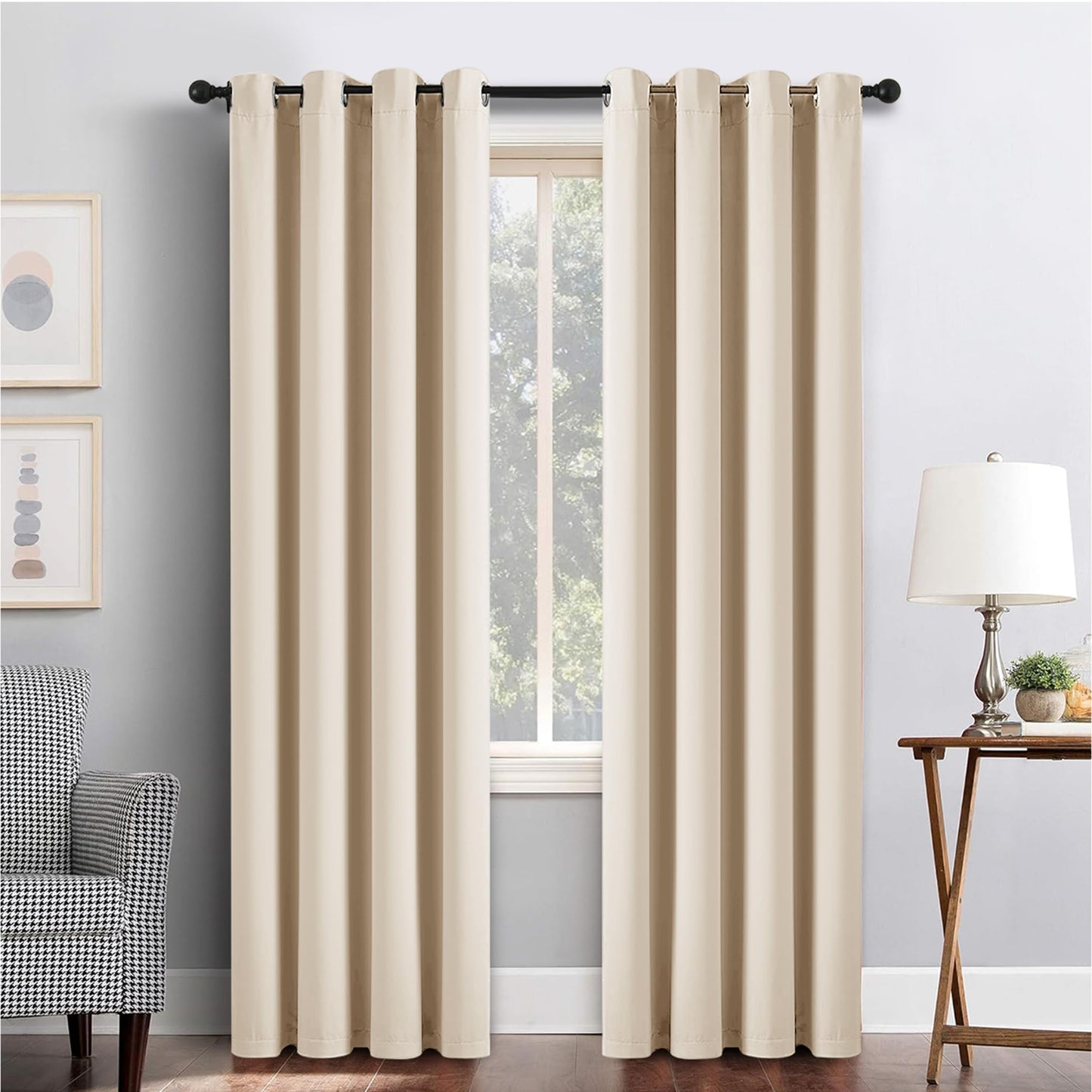 AMEHA Blackout Eyelet Curtains Bedroom Thermal Insulated for Living Room 66x72 Drop Inch Super Soft Privacy Protection, Tiebacks with 2 Panel, Cream 66 Wide x 72 Drop