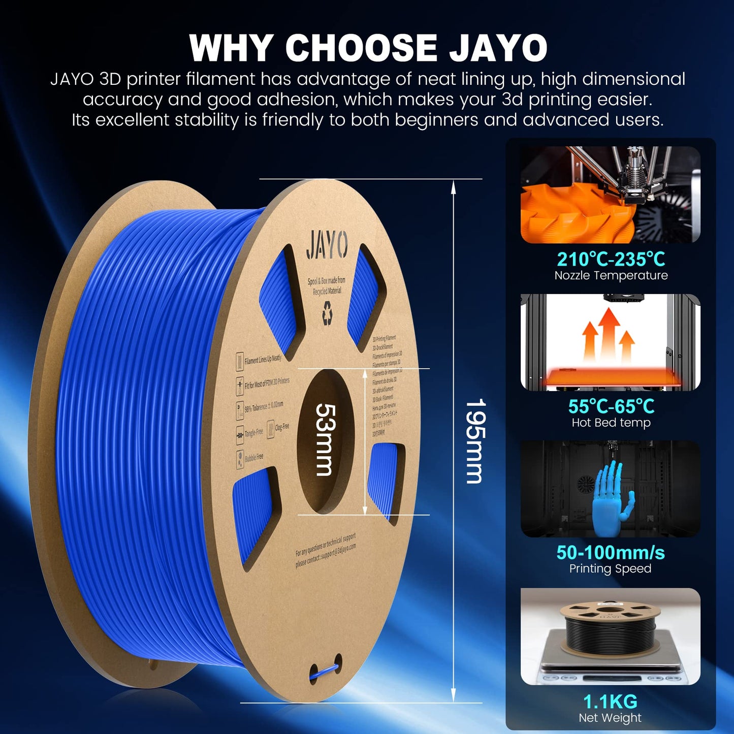 JAYO PLA+ 3D Printer Filament, PLA Plus Filament 1.75mm, 2.2KG, 2 Spools PLA+ White, Enhanced Toughness Filament, Dimensional Accuracy +/- 0.02 mm 2.2kg White+White 2.2KG PLA+ (2 Spool)