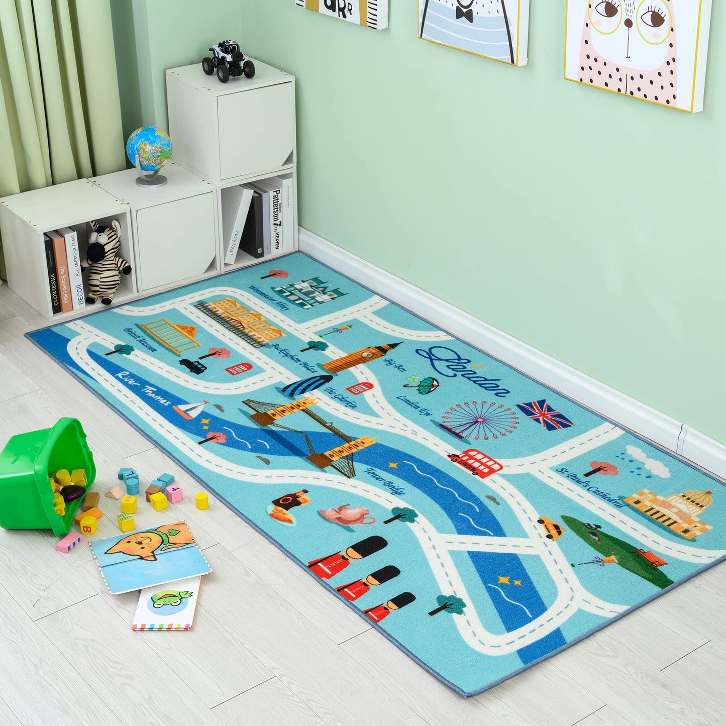 Kids Rug Play Mat for Toy Cars Fun Country Rugs with Roads for Bedroom and Kidrooms Car Rug Great for Playing London City Car Road Rug 100 x 200 cm